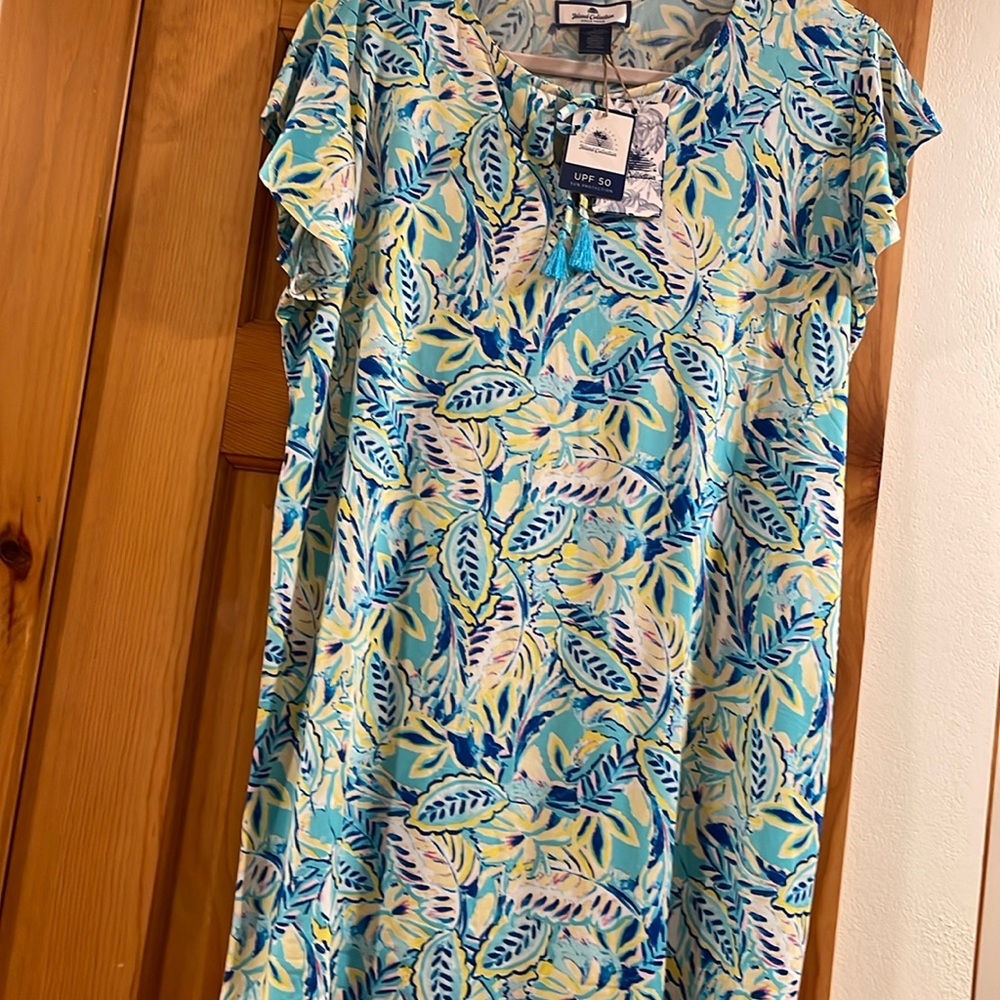Island Collection Stella Parker Sundress cover-up Dress Blue Yellow Large
